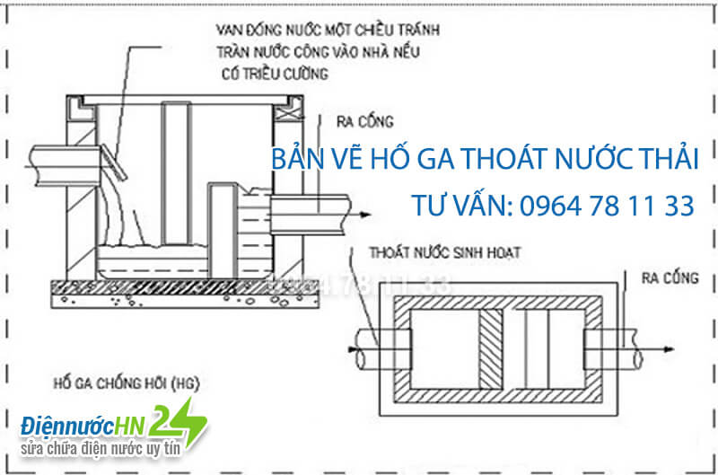 Bản vẽ hố ga thoát nước thải hộ gia đình chi tiết
