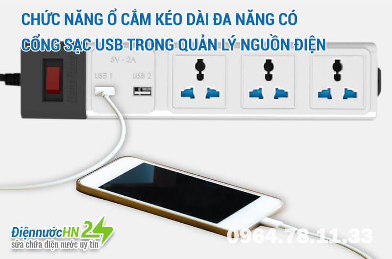 Chức năng Ổ cắm kéo dài đa năng có cổng sạc USB trong quản lý nguồn điện Chức năng Ổ cắm kéo dài đa năng có cổng sạc USB trong quản lý nguồn điện